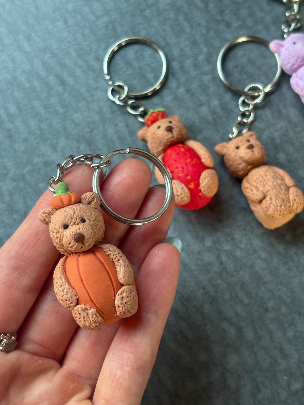 Textured pumpkin bartholomew bear Jellycat inspired keyring