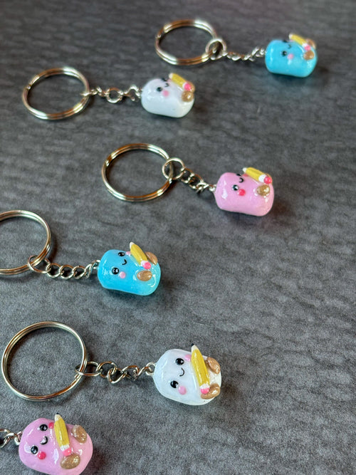 Blue marshmallow holding pencil Jellycat inspired keyring