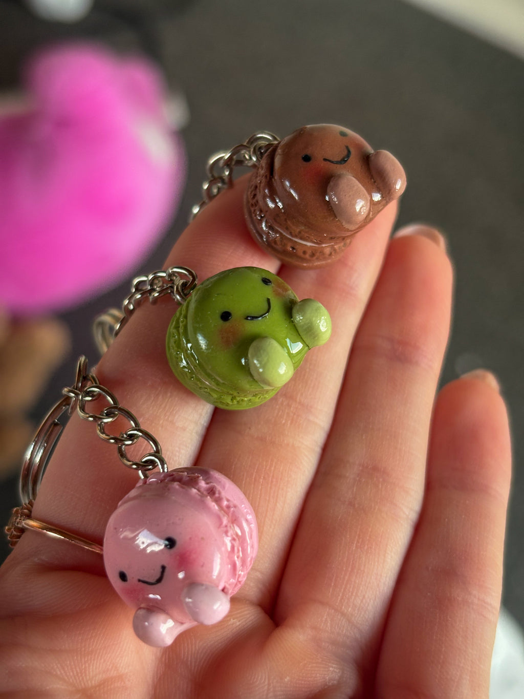 Chocolate Jellycat inspired macaron keyring