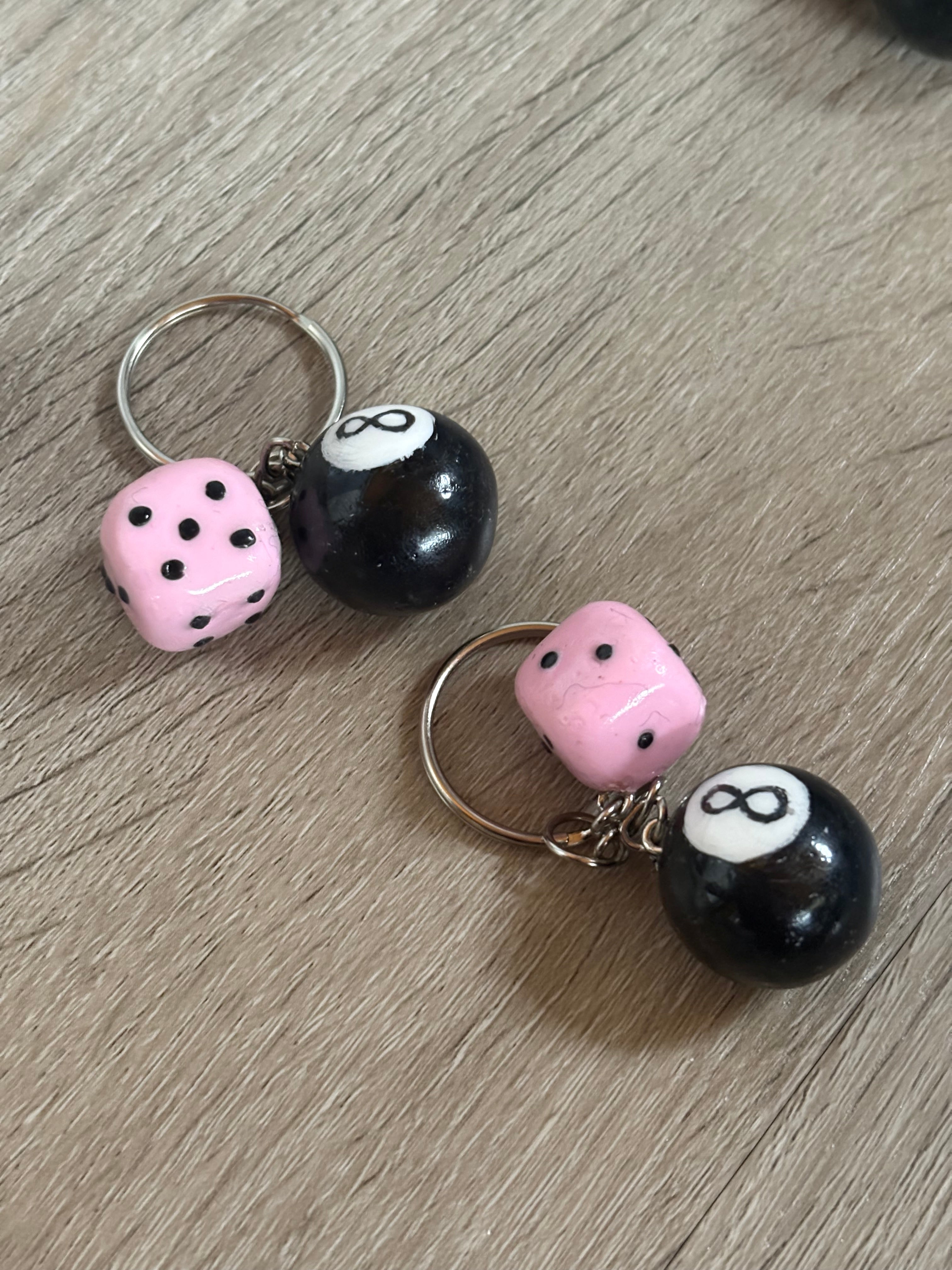 Pink dice 8Ball keychain