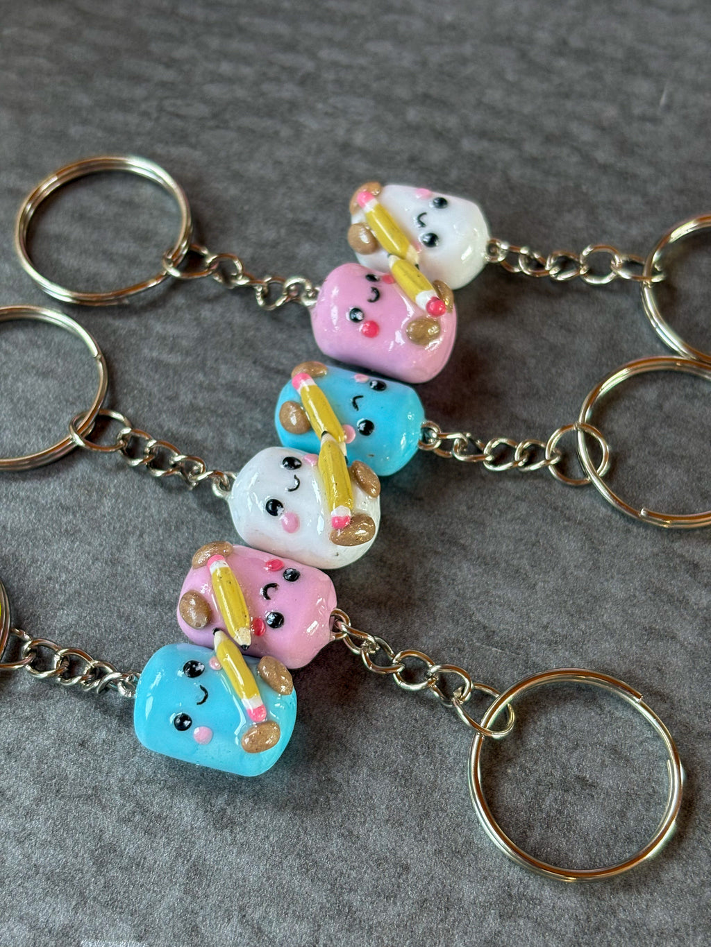 Blue marshmallow holding pencil Jellycat inspired keyring