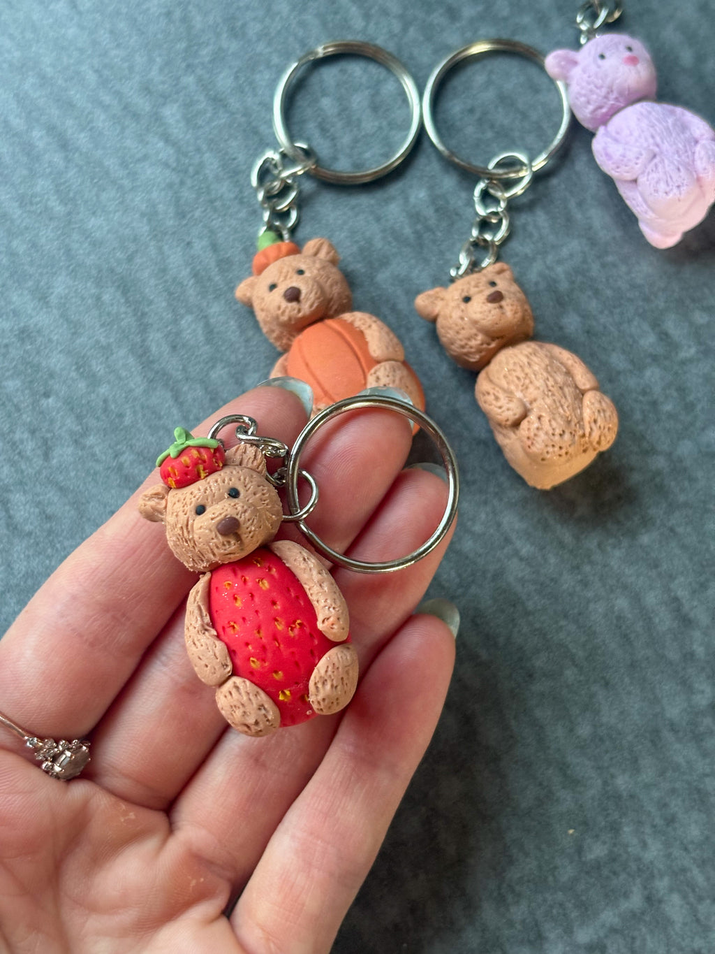 Textured strawberry bartholomew bear Jellycat inspired keyring